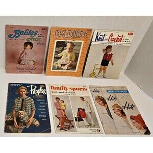 Vintage American Thread & Star Knit And Crochet 6 Books Baby Hats Ripples Sports